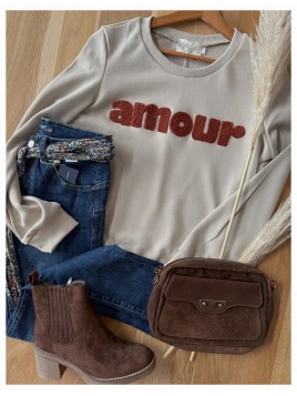 Sweat amour beige et brique